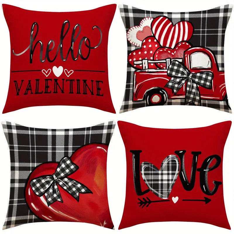 Timu Valentine's Day Pillow Red Love Printed Cushion Linen Pillow Cross-border Home Pillow Case Pillow Case