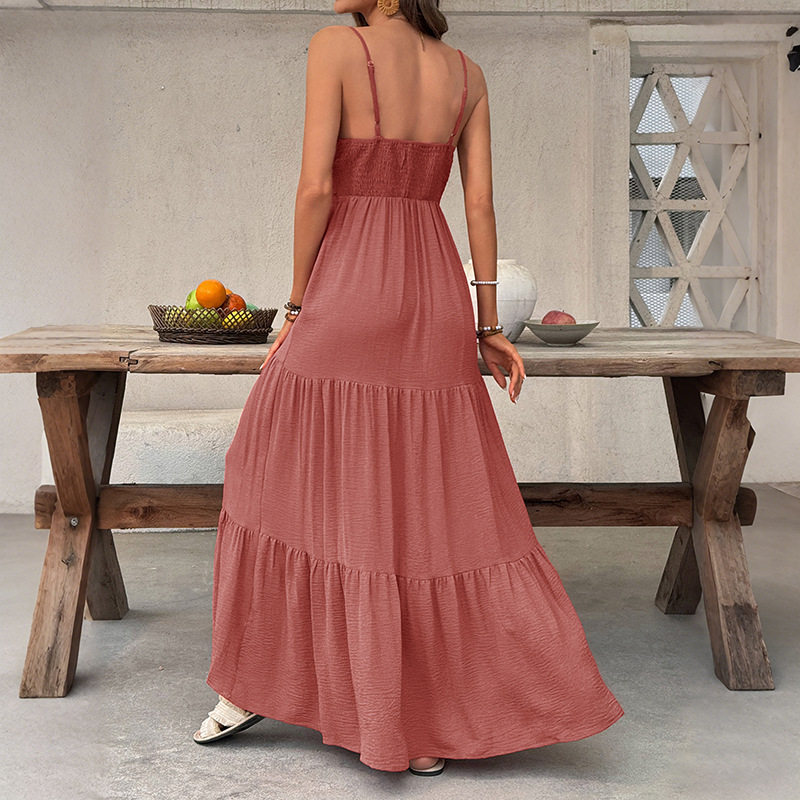 Sleeveless Deep V Neck Cake Dress Solid Color Sexy Style Perfect for Vacations Wholesale Available