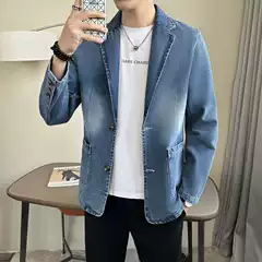 Foreign Trade Men's Spring and Autumn New Laps Washed Denim Long-sleeved Jacket Coat Trendy Men's Casual Top