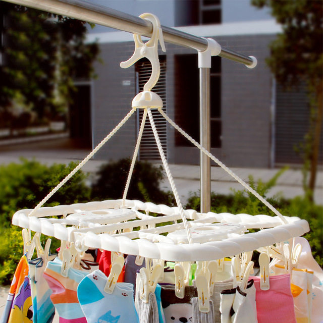 32-clip folding hanger square multi-head clothes hanger multi-clip thickened underwear socks drying rack children adult plastic
