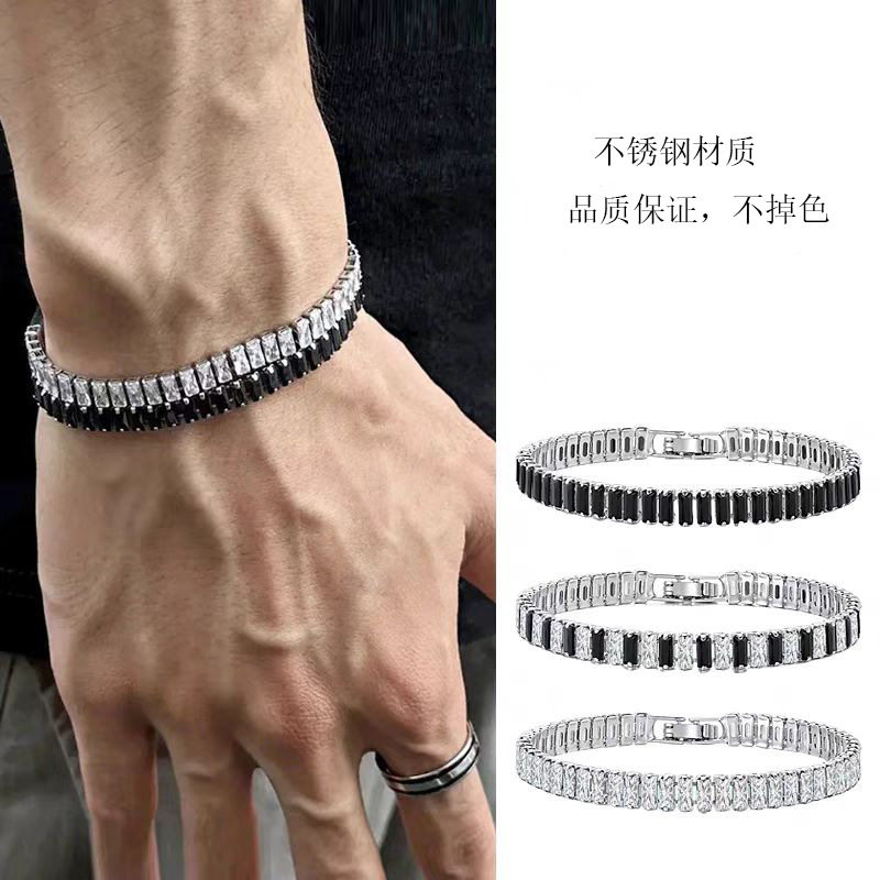 Amazon explosions titanium steel zircon bracelet men Europe and the United States cross-border stainless steel men's tennis bracelet women jewelry wholesale