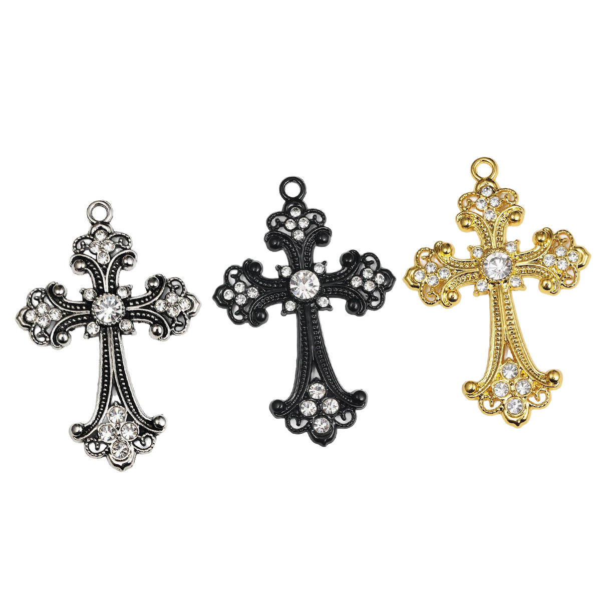 Cross-Border Personalized Retro Fashion Flash Diamond Alloy Necklace Cross Necklace Pendant DIY Necklace Accessories Wholesale