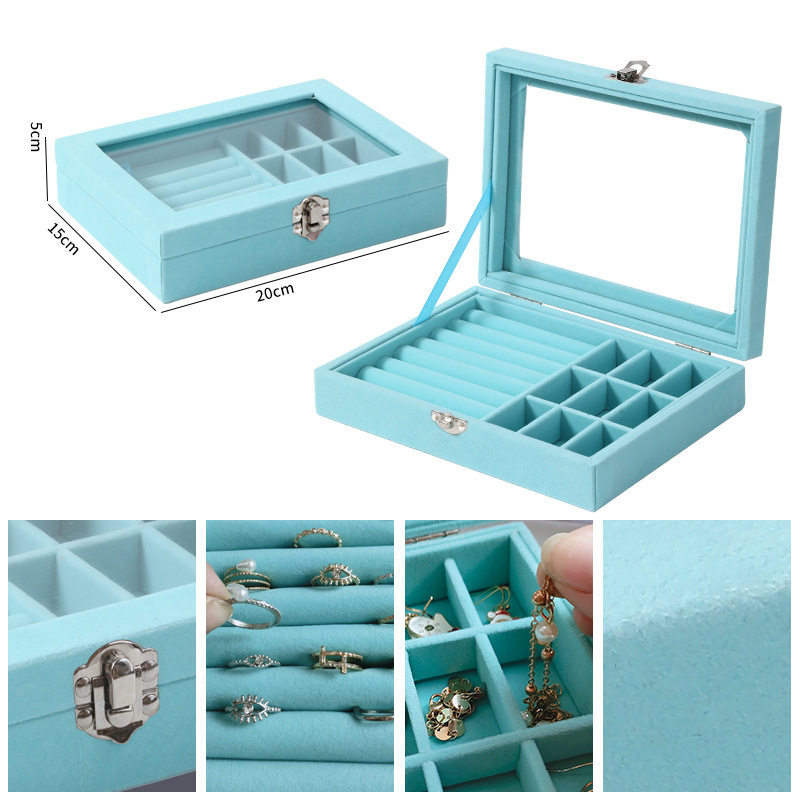 Cross-Border Popular High-End Storage Jewelry Box Velvet Student Desktop Jewelry Box Ring Necklace Earrings Storage Box