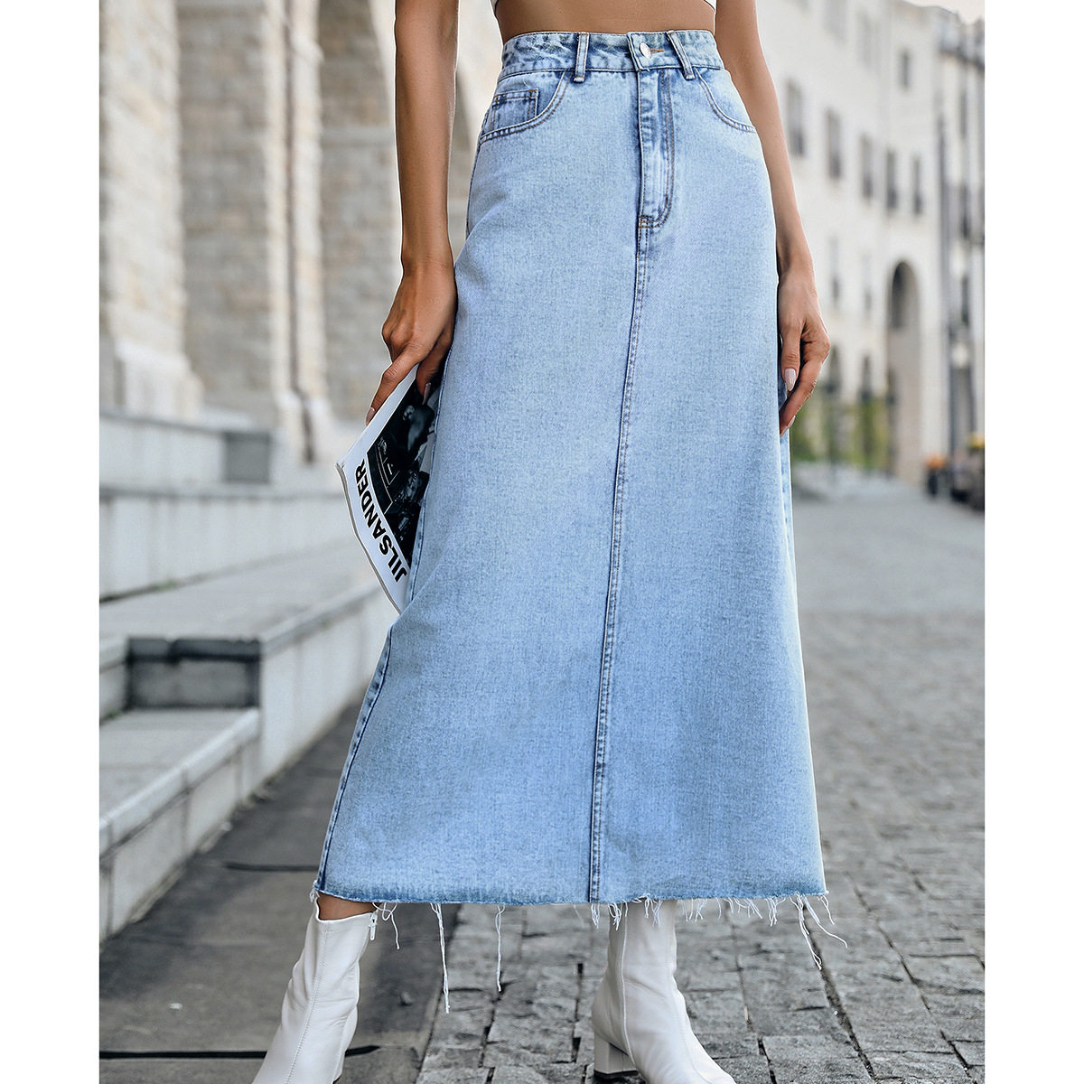 High Waisted A Line Denim Skirt Slim Fit Casual Style Versatile for Everyday Wear Wholesale Available