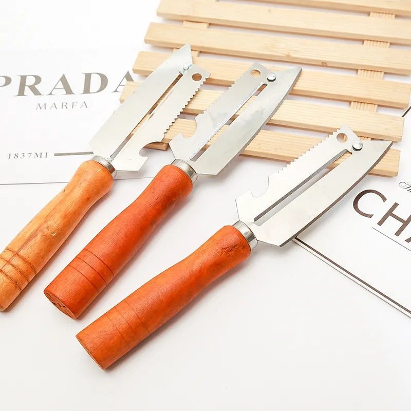 Fruit Peeler, Sugarcane Peeler, Bottle Opener Tool, Kitchen Knife, Wooden Handle Peeler, Stainless Steel Peeler