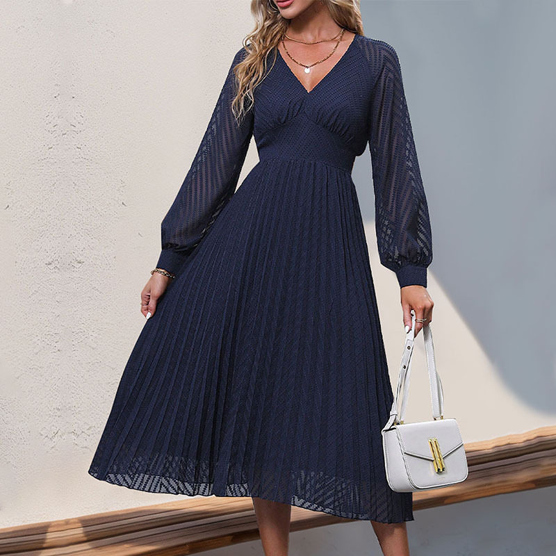 Womens Long Sleeve Solid Color Dress Elegant Design Autumn Collection High Quality Fabric Wholesale Available
