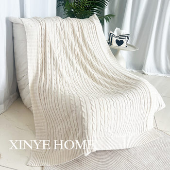 Ins Homestay Bed End Towel Blanket Towel Solid Color Wool Knitted Twist Sofa Blanket Nap Blanket Shawl Cover