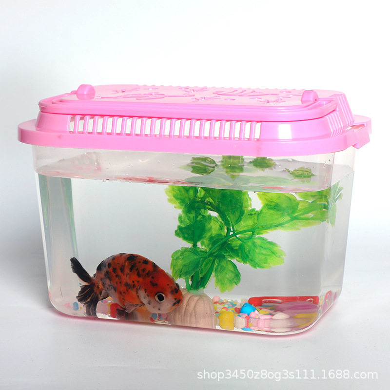 Portable Multi-purpose Pet Feeding Box Creative Living Room Desktop Turtle Tank Box Transparent Plastic Goldfish Tank Aquarium