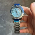 Sky blue dial, stainless steel