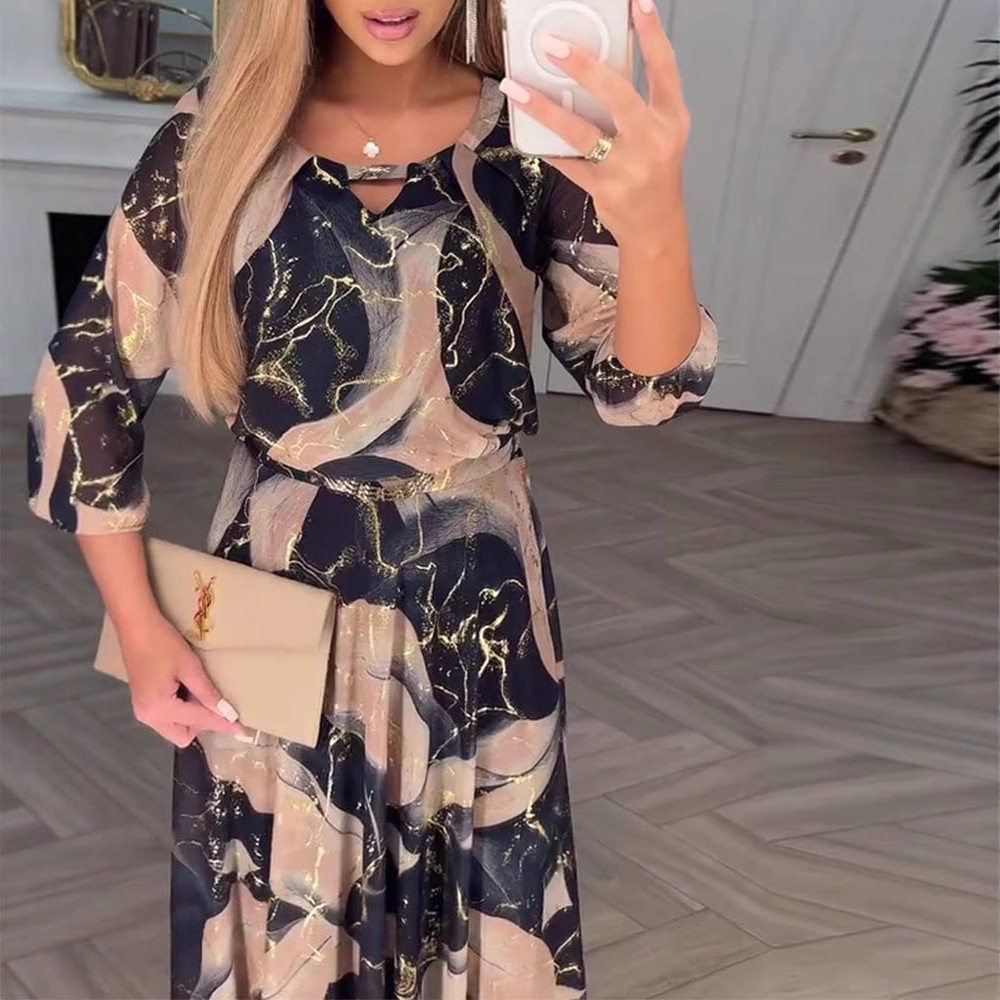 Elegant Floral Print Midi Dress for Women Summer Style Waist Defined 3 4 Sleeves Wholesale Available