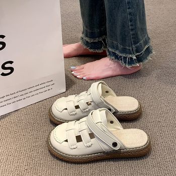 Baotou Sandals for Women, Clogs, 2024 Summer New Style, Outdoor Thick-Soled Half-Slippers, Beach Women's Roman Sandals, Trendy