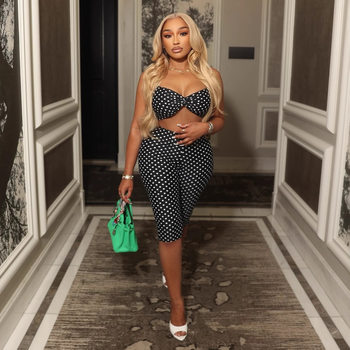 European and American Cross-Border New Women's Fashion Spotted Print Sexy Camisole Top Waist-High Hip-Lifting 7-Point Pants Set for Women