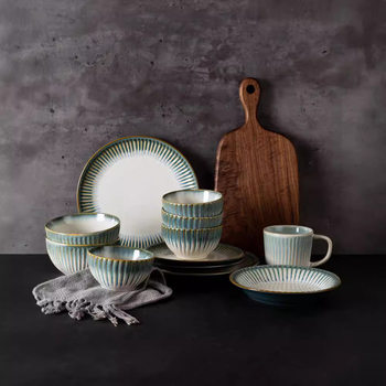 Yuquan Ceramic Blue Embossed Bowl and Dish Set Plate Dish Household European Style Creative Ceramic Combination Tableware