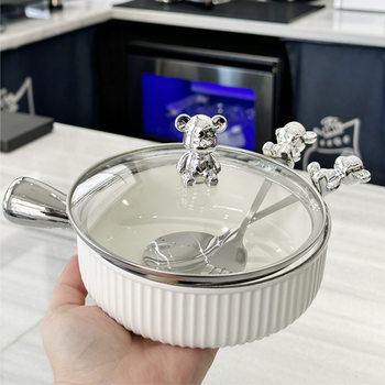 Light Luxury and High-Looking Silver Fruit Bowl Handle Bowl Salad Bowl Household Tableware Ceramic Bowl Instant Noodle Bowl Plate Soup Bowl