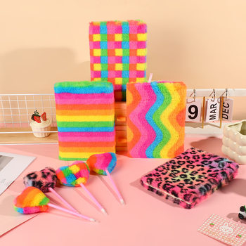 Cross-border Hot Valentine's Day A5 Rainbow Hand Ledger Love Ballpoint Pen suit Plush Hand Ledger Ins Dopamine