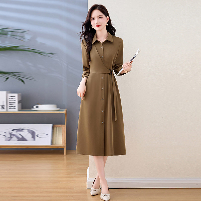 V&aacute;y Sơ Mi D&aacute;ng D&agrave;i Tay D&agrave;i Chiết Eo Phong C&aacute;ch Ph&aacute;p M&agrave;u N&acirc;u, Đỏ, Đen