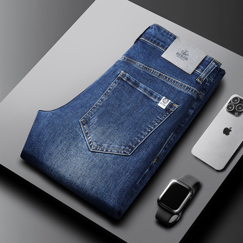 Quần Jean Nam Ống Đứng Co Giãn Ôm Dáng Phong Cách Casual Màu Xanh Đậm, Đen