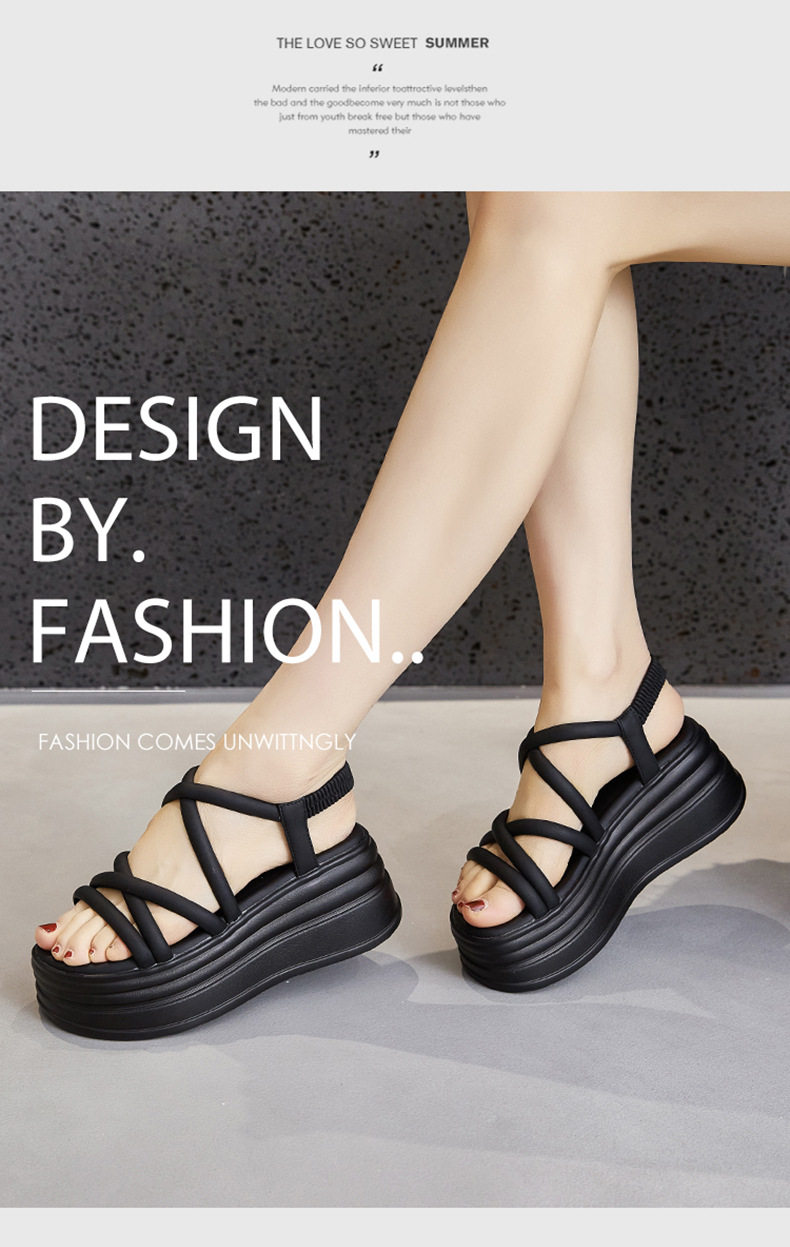 Sandal xỏ ngón nữ đế bệt chống trượt mùa hè — Đen, Len nguyên chất chi tiết 8
