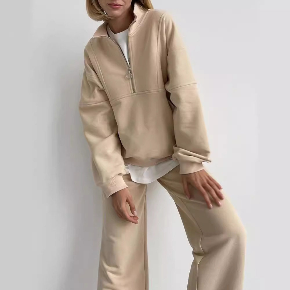Womens Casual Zip Up Hoodie and Sweatpants Set Loose Fit Cotton Fabric Stylish Design Perfect for Everyday Wear