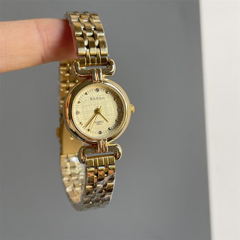 Mid-ancient Style Mini Round Small Dial Steel Band Watch Women's Niche Light Luxury Elegant High-end Delicate Small Gold Watch
