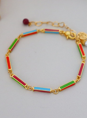 原创福字新中式潮复古时尚多巴胺彩虹手工手链女百搭简约小众手饰