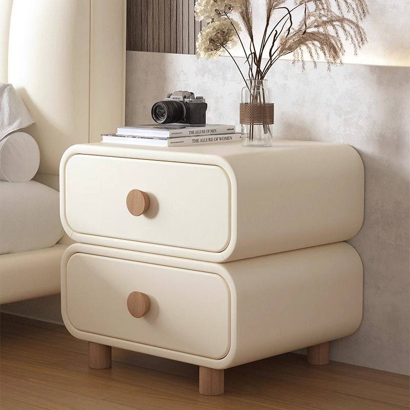 Cream Style Bedside Cabinet New Home Bedroom Leather Bedside Cabinet Simple Modern Installation-Free Small Storage Cabinet