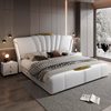 Italian Accessible Luxury Leather Bed with Light Multi-Functional Storage 2m Large Bed Master Bedroom 1.8m Double Bed Modern Simple Wedding Bed