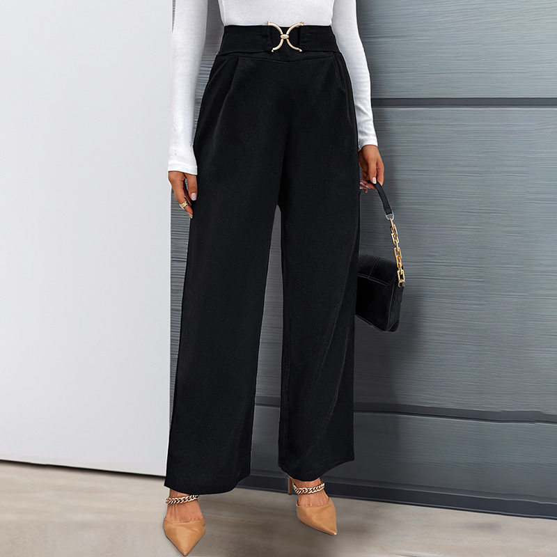 High Waisted Straight Leg Pants Solid Color Versatile Style Comfortable Fabric Autumn Fashion Wholesale Available