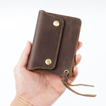 Cross-border first layer cowhide simple card holder handmade leather short wallet vintage Crazy Horse leather zipper wallet storage bag