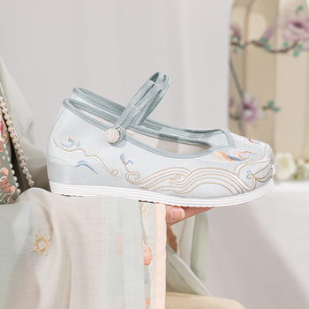 Fairy Bone Spring and Summer New Hanfu Shoes Women's Antique Embroidered Shoes Inner Height Increasing Guofeng Shoes Han Element Shoes Cloth Shoes