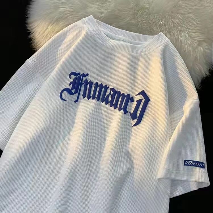 跨境华夫格休闲套装男夏季冰丝短袖t恤男装一套搭配运动衣服批发