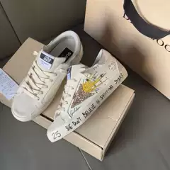 Korean Full Rhinestone Sequin Distressed Sneakers Unisex Retro Casual Sports White Shoes 2025 New Model Lace-Up Hand-Painted