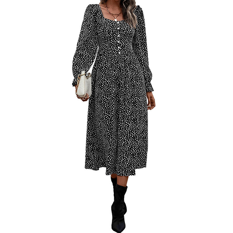 Fashionable Womens Dress Square Neck Polka Dot Print Autumn Style Perfect for Casual Outings Wholesale Available