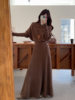 Gentle Apricot-Colored Stacked Collar Knit Top Women's Winter Slimming Flared Skirt Half Skirt Elegant Two-Piece Set
