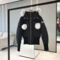 03 women's black + white fur white balls