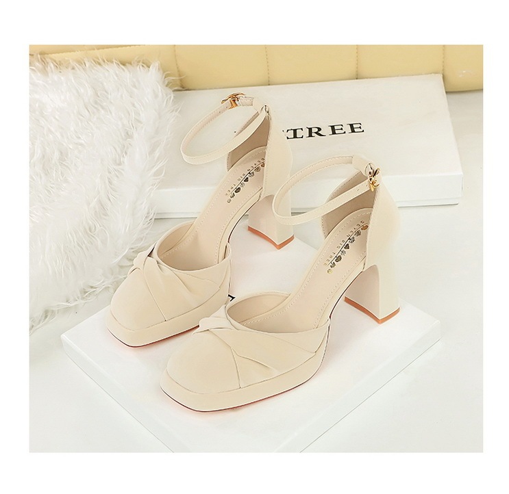Sandal nữ quai ngang cao gót siêu cao đế xuồng mũi vuông thắt nơ — Màu đen, Màu mơ, Màu trắng