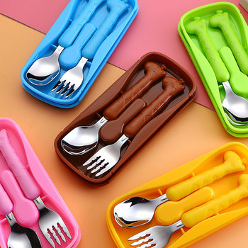 304 stainless steel children's tableware baby eating fork spoon complementary food training portable suit children's tableware portable