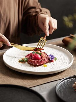 Steak Dinner Plate Japanese Style Dish Household Steak Plate Salad Plate Rock Western Plate Tableware Ceramic Plate Advanced Sense