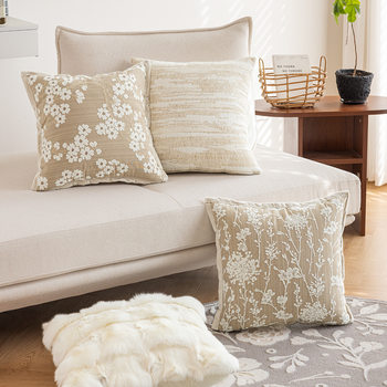 Light French-Style Living Room Sofa Cushion, Cream-Style Model House Decorative Pillow, Bed Backrest Jacquard Cushion Cover