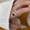 Myska S925 Sterling Silver Black Pine Nut Ring for Women, Stylish and Simple Fashion Trendy Open-Ended Ins-Style Ring