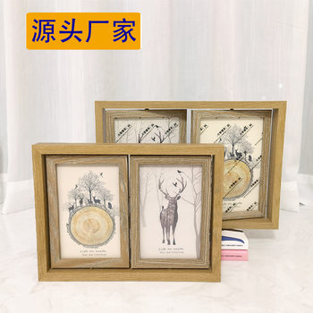 Factory direct sales two-piece rotating photo frame creative ornaments personalized table decoration wooden photo frame solid wood photo frame table