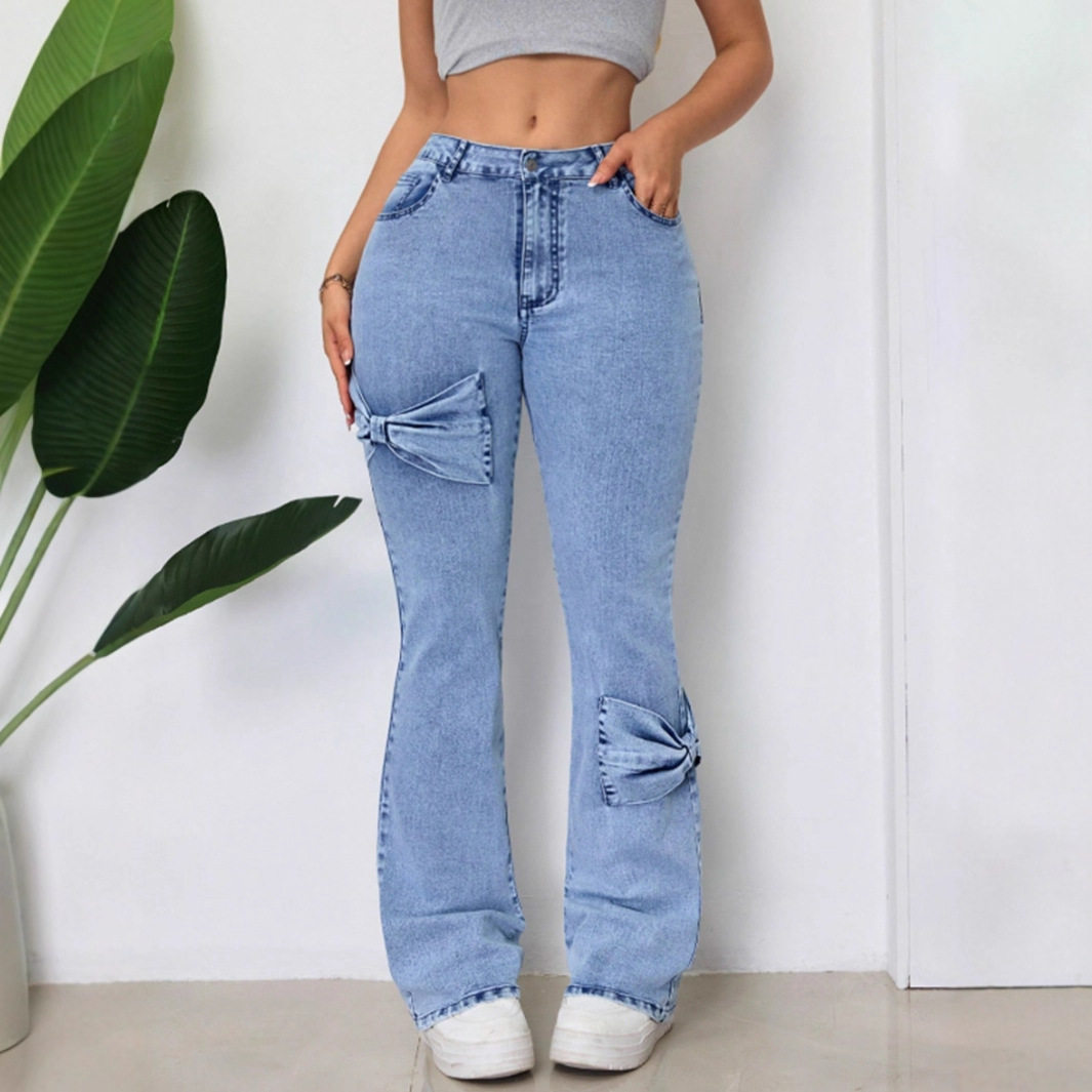 High Waisted Flared Jeans Stretch Denim Washed Finish Comfortable Fit Casual Wear for Women Wholesale Available