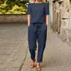 in stock cross-border foreign trade women's cotton and linen summer with suit half sleeve o collar oversize blouse e wide leg pants vintage suit