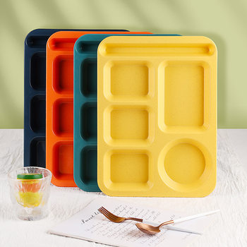 Color Multi-grid Fast Food Plate Office Staff Lunch Meal Plate School Restaurant Meal Five-grid Rectangular Dinner Plate