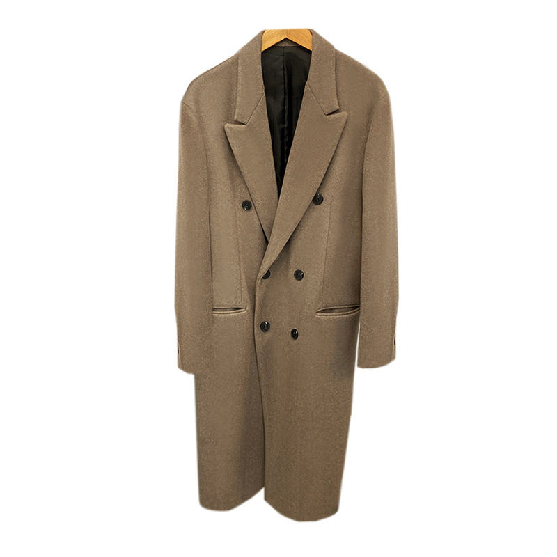 Mens Overcoat Windproof Double Layer Long Trench Coat Casual Wool Blend Available in Gray Coffee Black Wholesale