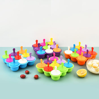 9-Hole Silicone Food Storage Box, Household Popsicle Mold with Lid, DIY Homemade Ice Cream Mold, Ice Lolly Mold
