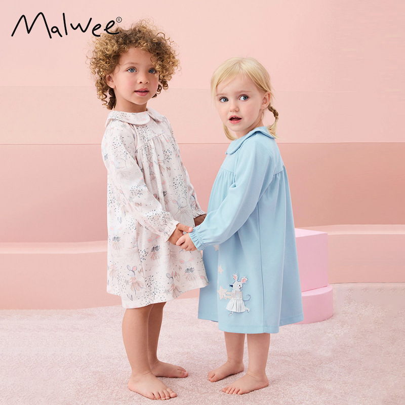 外贸出口法意大利欧美风格中小女儿童装新款娃娃领长袖公主连衣裙 - 图0