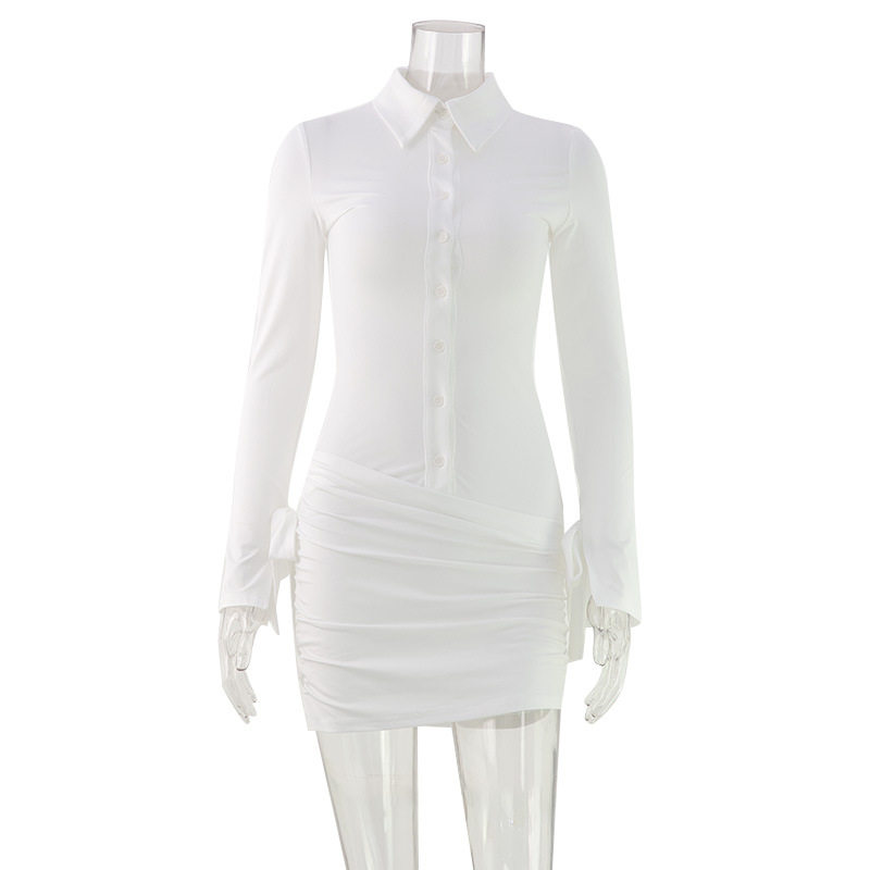 Womens Spring Shirt Dress Solid Color Slim Fit Stylish Lapel Design Versatile for Casual or Formal Occasions