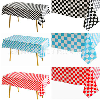 Disposable Thickened Party Theme Tablecloth F1 Racing Black and White Checkered Pe Rectangular Plastic Tablecloth for Dining Table