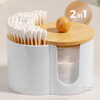 Two-in-one one bamboo cover cotton stick box makeup remover cotton storage box desktop cosmetic cotton storage box double hole round storage